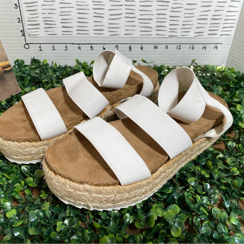 Women's White Espadrille Platform Sandals with Elastic Straps